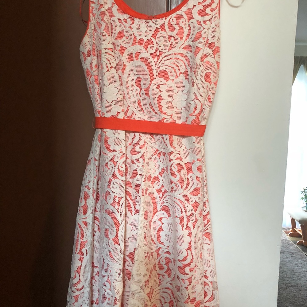 fit n flare dress.. orange with white lace